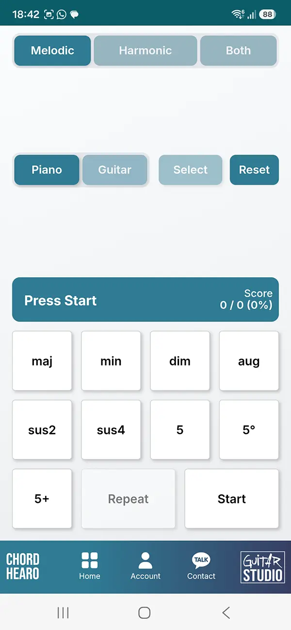 Chord Hearo chord ear training tool in the Guitar Training Studio app