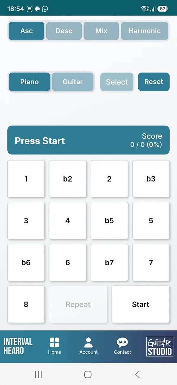 Interval Hearo interval ear training tool in the Guitar Training Studio app