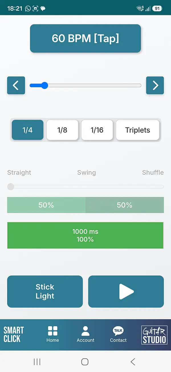 Smart Click online metronome in the Guitar Training Studio app